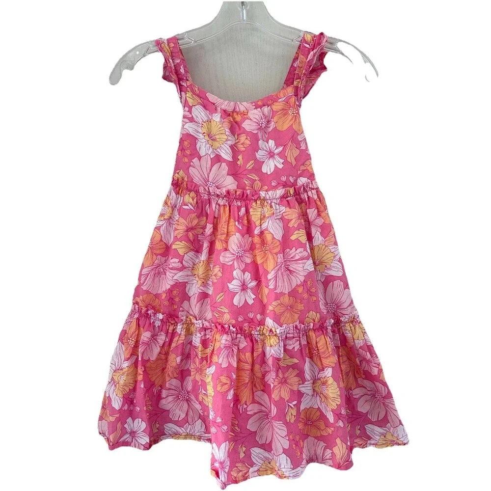 Joie Girls Pink Orange Floral Tiered Sundress Size 7 Cotton Ruffle Strap Boho - Picture 2 of 12